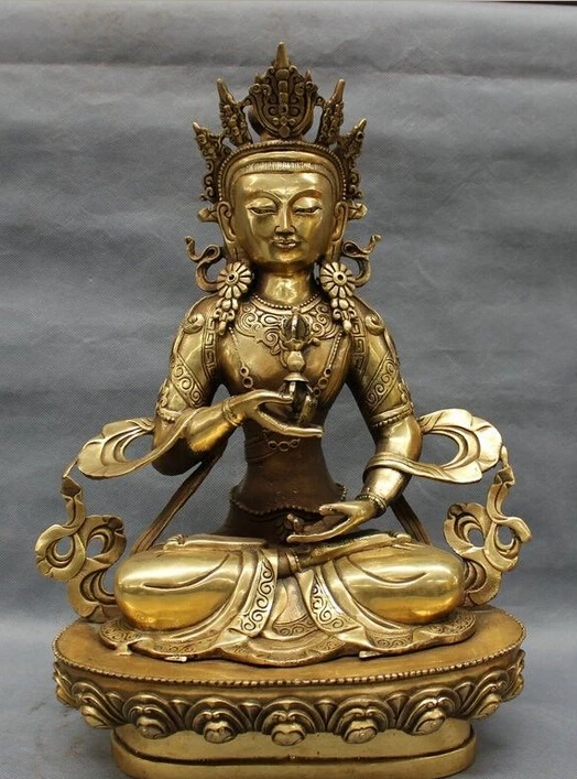 

17" Tibet Brass Buddhism Joss Protect Vajra Vajradhara Buddha Statue Seat Joss