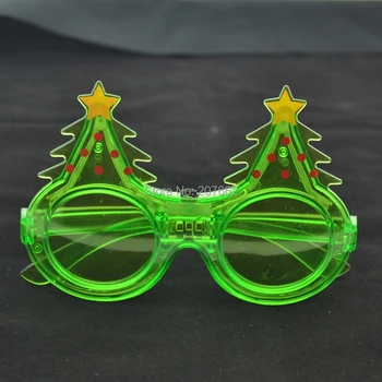

Free shipping 12pcs/lot 3mode green Flash LED Christmas tree glasses light up eyeglasses with Battery for Christmas supplies