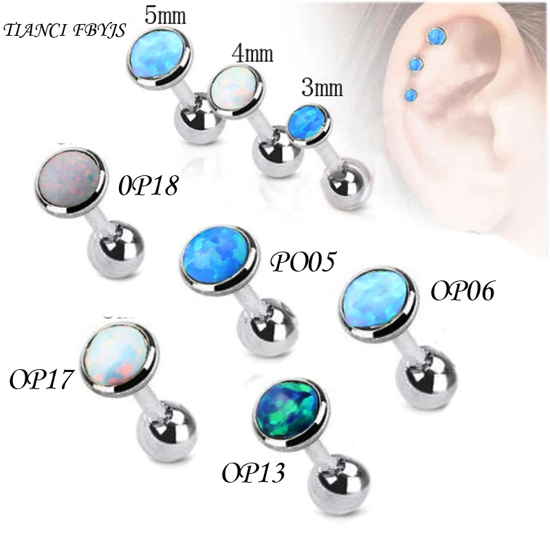 

TianciFBYJS Ear Cartilage Piercings Surgical Steel Barbell Opal Stone Ear Helix Tragus Earrings 16g Body Pircing Jewelry