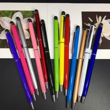 50 шт. 2в1 сенсорный экран Стилус+ металлическая шариковая ручка для iPad iPhone планшет смартфон 13 цветов