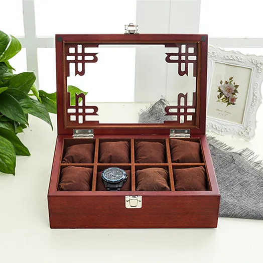 Caixa de Armazenamento do Relógio Caixas de Presente de Jóias Slots Preto Homens Mechancal Relógio Vitrine Simples Moda Mulheres W042 8 Mdf