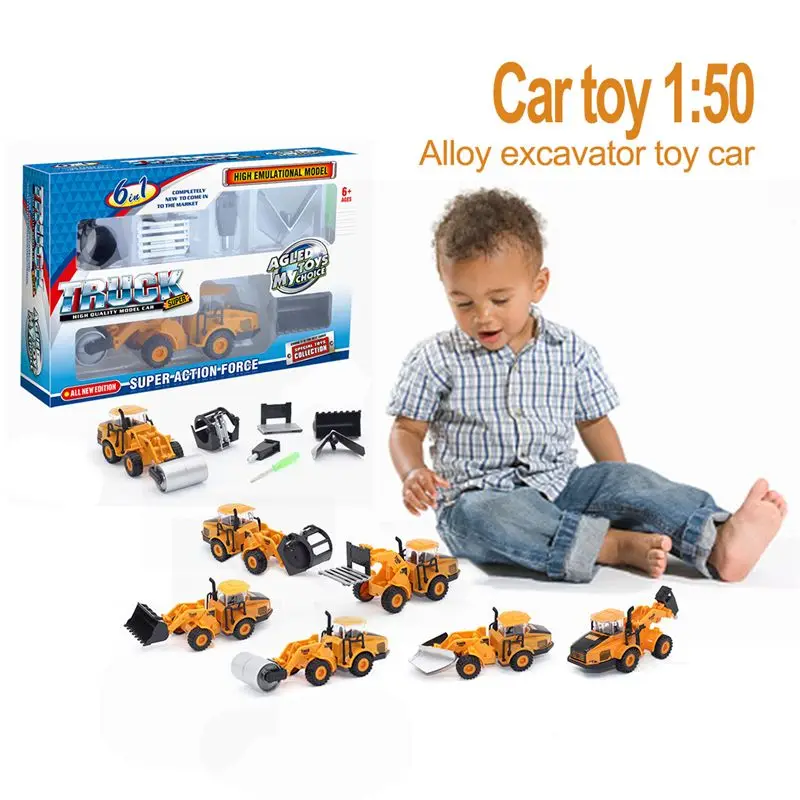 6-in-1 hydraulic engineering vehicle series Automobile toy 1:50 alloy excavator toy car