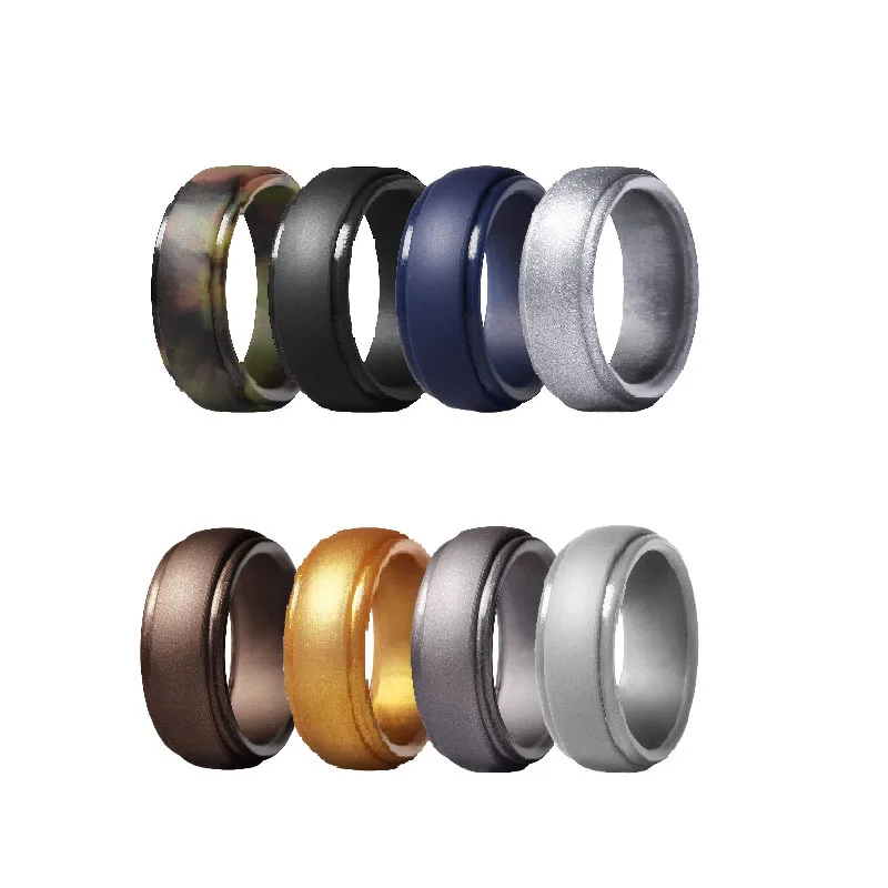 8mm Popular 7 14 Size Gold Silver Black Men Silicone Cool Rings Women
