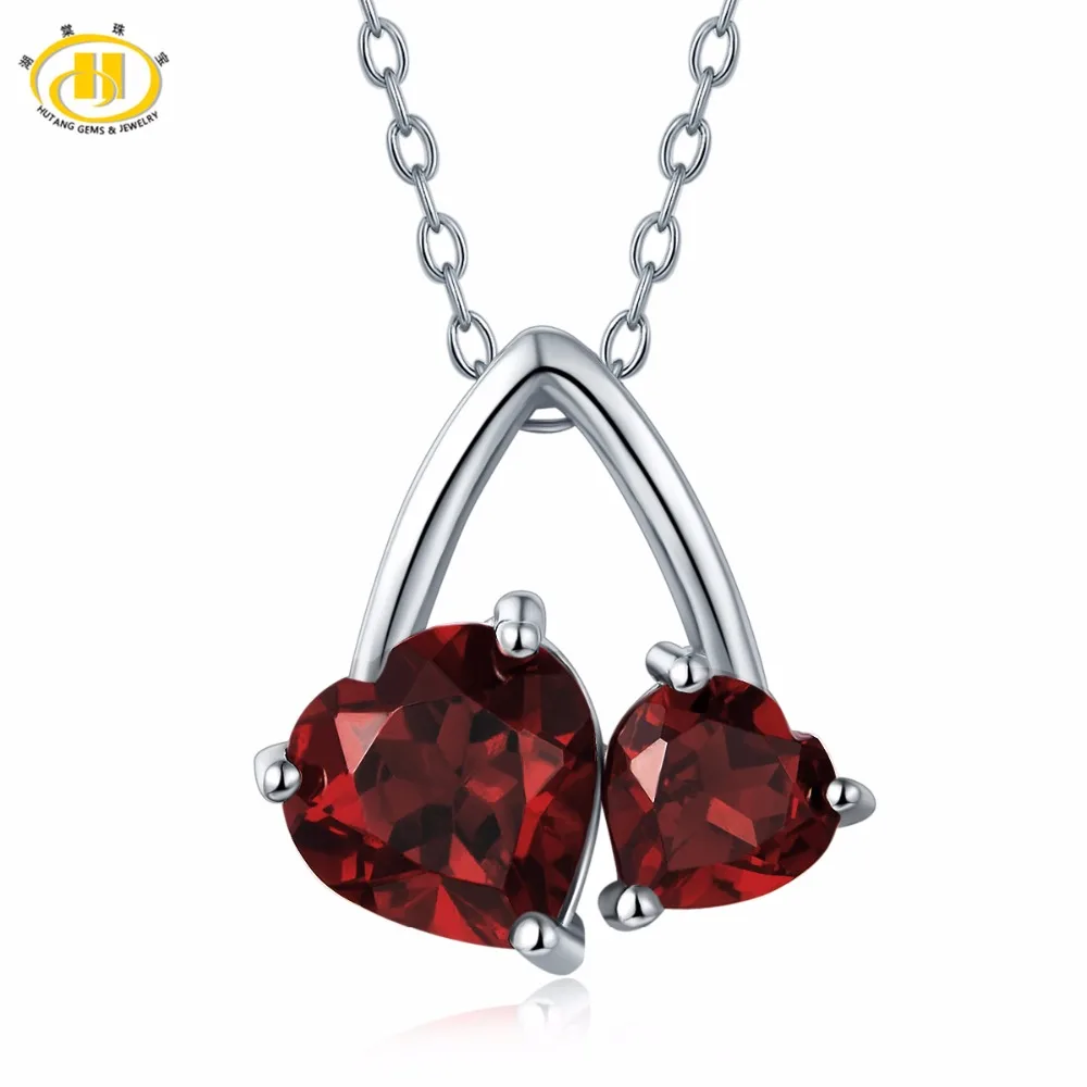 

Hutang Fashion Double Heart Natural Garnet Pendant Solid 925 Sterling Silver Necklace Gemstone Fine Jewelry Anniversary Necklace
