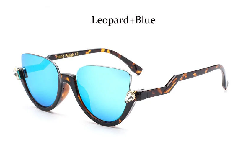 Очки оправы оптика женские кошачий глаз половинная оправа Стразы модные Кристальные очки оправа анти-синие линзы солнцезащитные очки - Цвет оправы: Leopard Blue