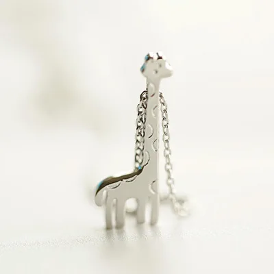 jewelry 100% 925 Sterling silver giraffe chain necklace cute pendant