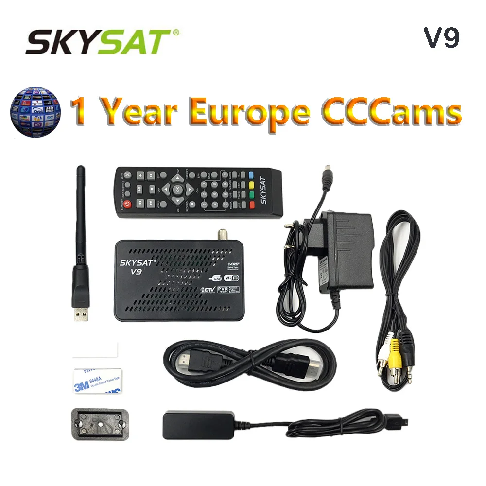 

Mini HD TV Receiver Satellite SKYSAT V9 with 1 year CCCams line for Europe USB WiFi support Autoroll PowerVu Biss CS Set Top Box
