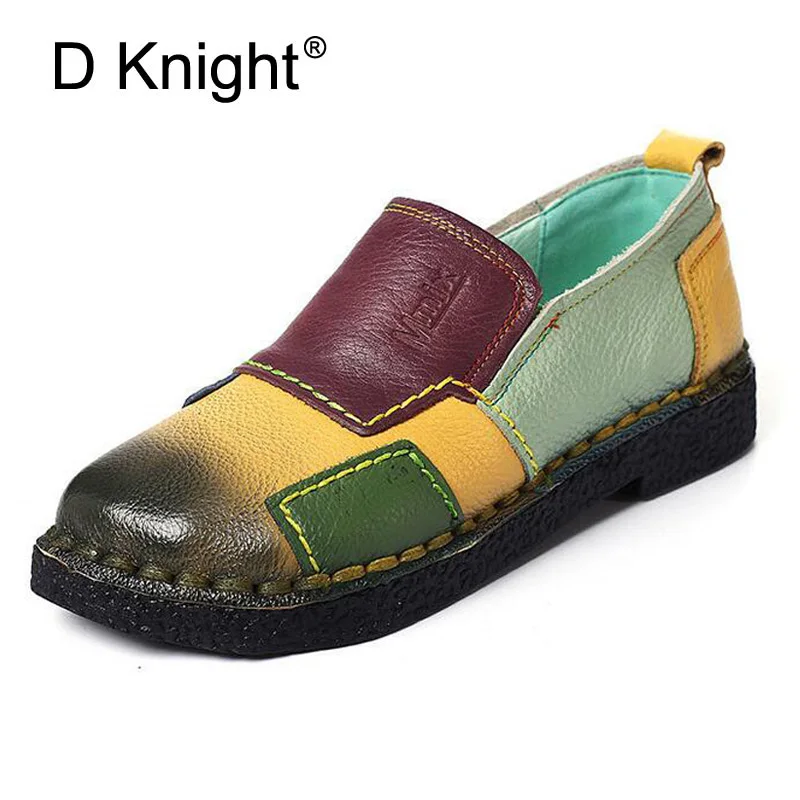 

Mixed Colors Women Flats Natural Cow Leather Casual Simple Shoes 2018 Spring Autumn Loafers Slip On Women's Flat Shoes Moccasins