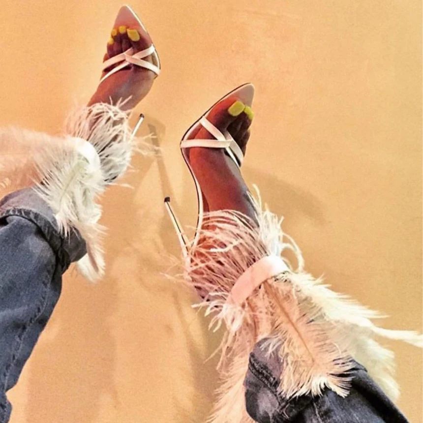 New-Runway-Feather-heels-Sandals-Women-flip-flops-Super-High-Heels-Stilettos-Orange-White-Black-Party (4)