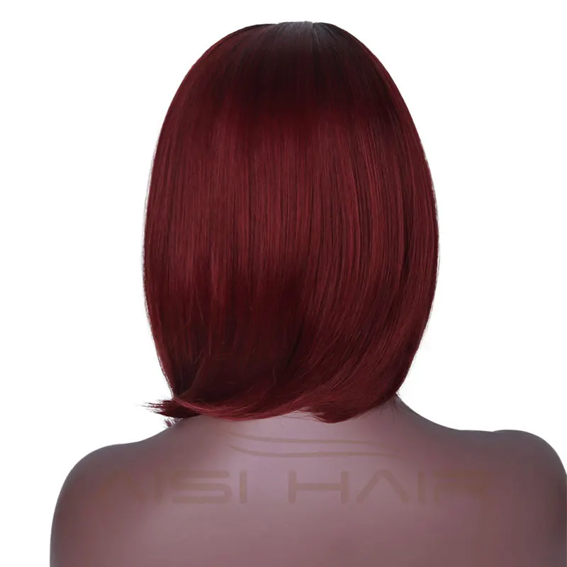 Я парик Омбре красный боб парики для черных женщин синтетические Короткие бордовые волосы