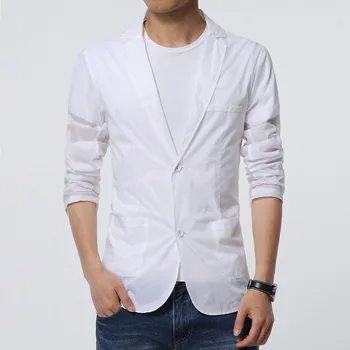 

Summer Mens White Thin Blazers Jacket Sunscreen Slim Fit Single Breasted Coat Plus Size S-6XL S29