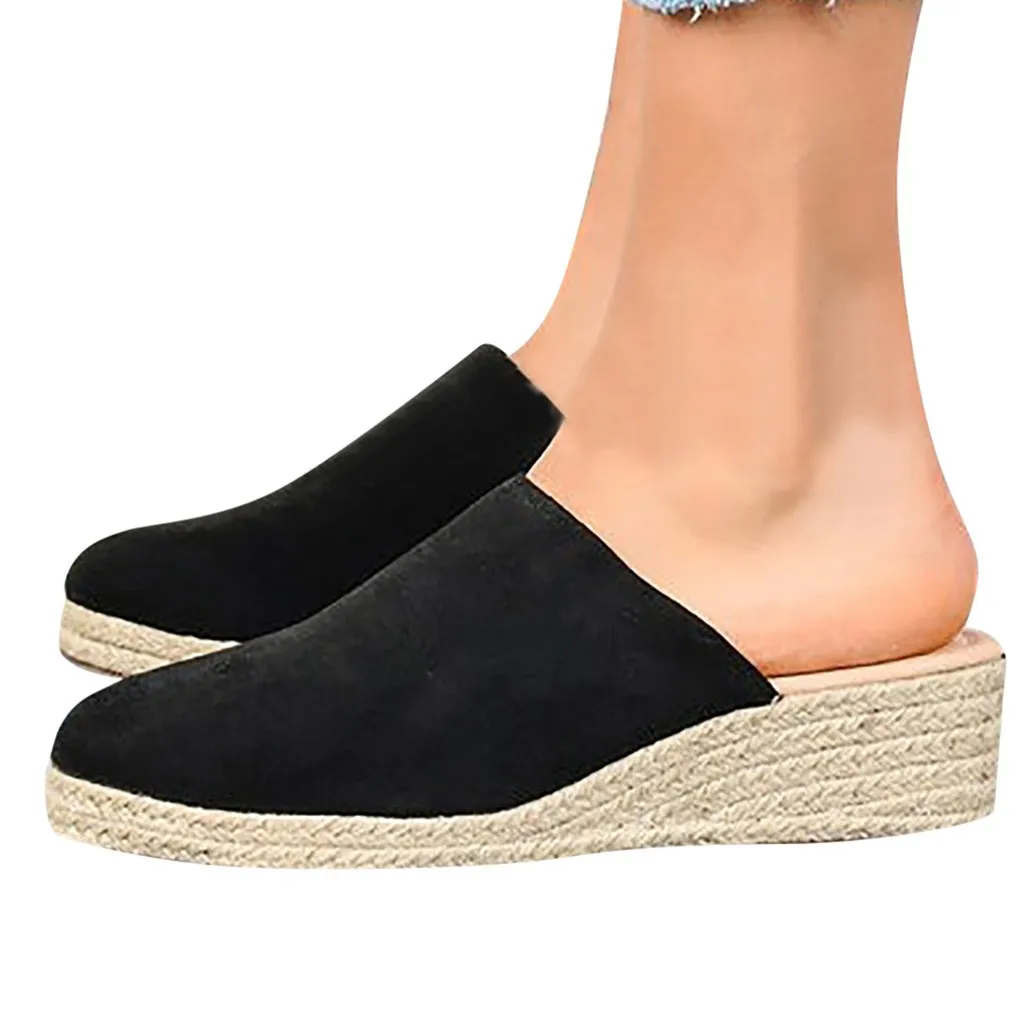 Женская летняя обувь на танкетке в римском стиле; Босоножки на платформе; повседневная обувь; Цвет Черный; женские босоножки на платформе; большие размеры;# 4gh
