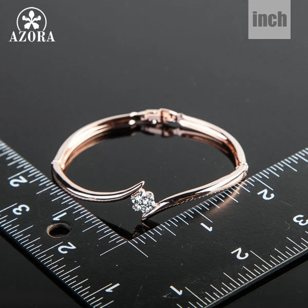 Женский браслет с австрийскими кристаллами AZORA розовое золото TB0011|bangle bracelet|azora rose