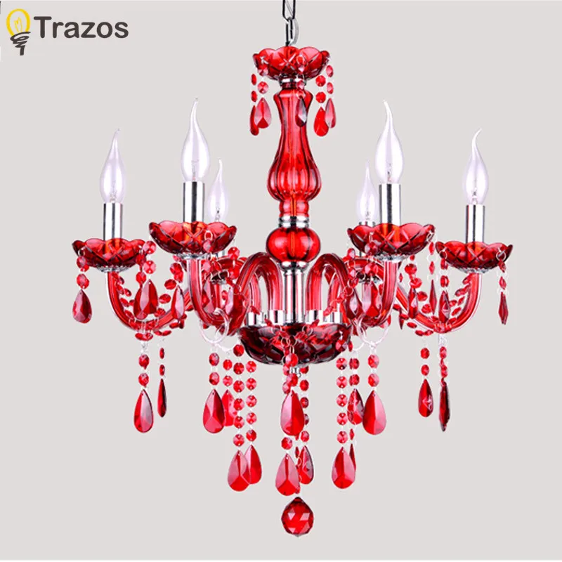 Free Shipping red crystal chandelier 6 Arms Luxury crystal light