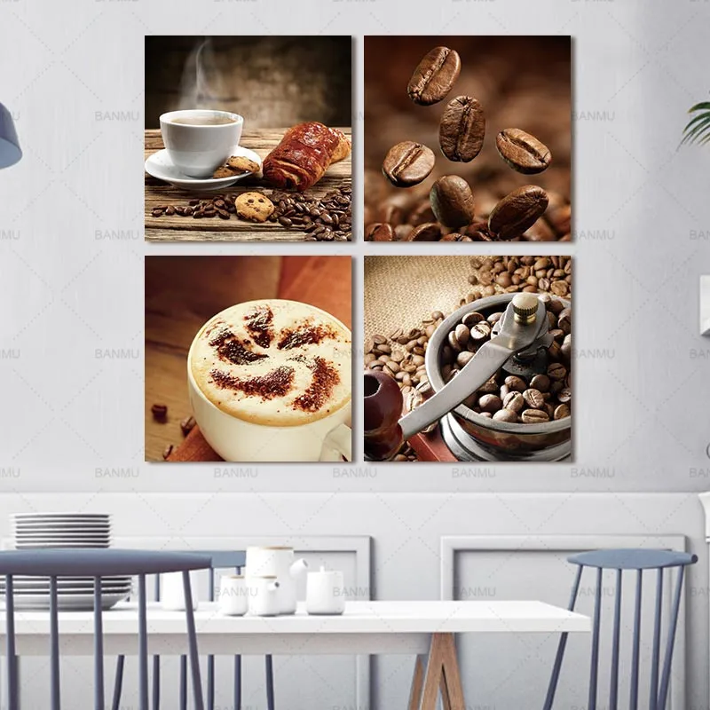 

4Pcs Coffee Canvas Painting Poster Wall Pictures For Living Room Print On Canvas Wall Decor Painting HD Print Painting