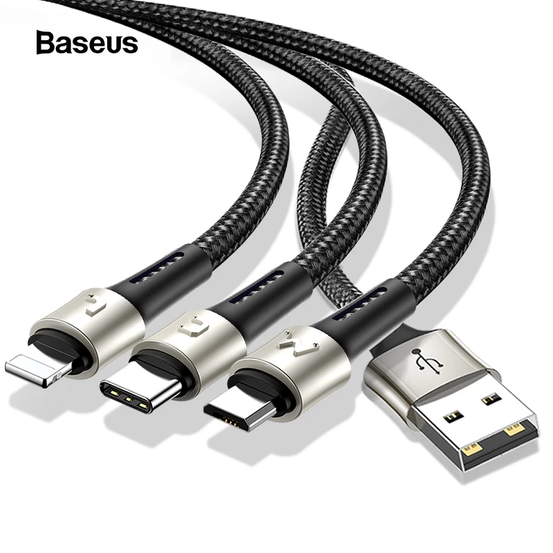 Baseus 3 в 1 USB кабель для iPhone зарядное устройство Micro usb type-C кабель для samsung Xiaomi Быстрая зарядка данных кабель с кодом Брайля