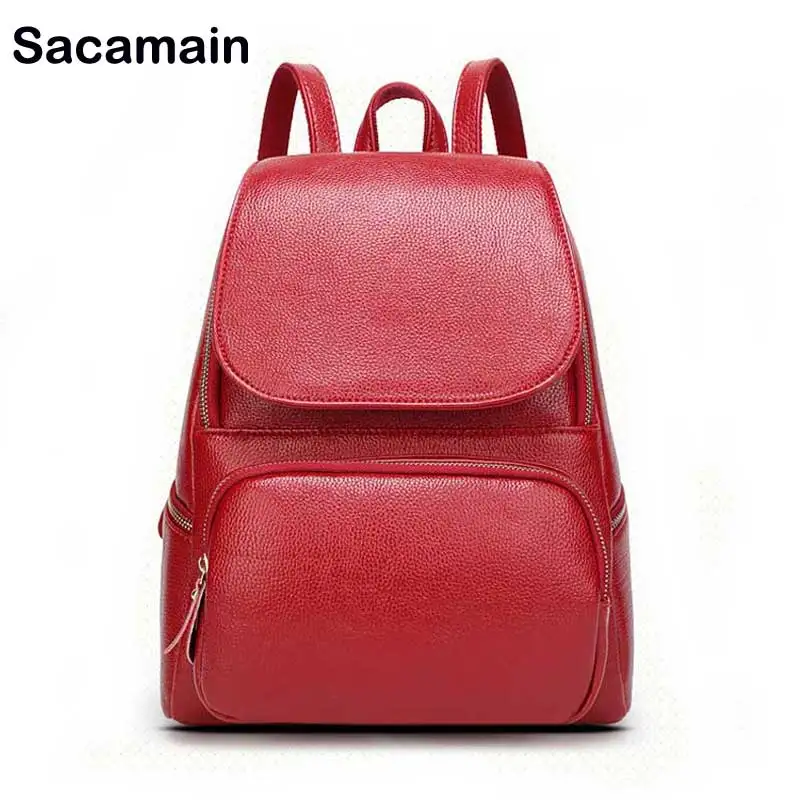 

Sacamain Brand Backpack Smart School Student Teenage Girls Daily Simple Style School Bag High Quality Leather Women Backpack