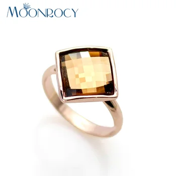 

MOONROCY Italina Rose Gold Color Crystal Rings Acrylic Trendy Square Brown Jewelry Wholesale for Women Gift Dropshipping