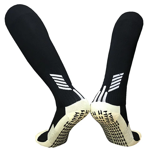 Хлопковые нескользящие футбольные велосипедные носки мужские длинные футбольные Носки спортивные Chaussette компрессионные чулки для регби - Цвет: black