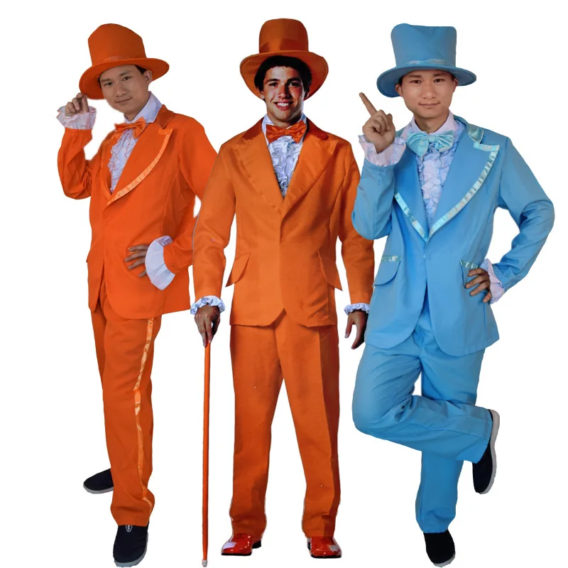 Adults Fancy Funny Clown Suits Blue Orange Magic Stage Performance