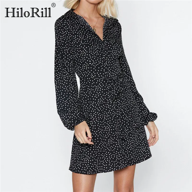 

Polka Dot Dress Women 2019 Summer Beach Chiffon Mini Dresses Casual Long Sleeve A-Line Sexy Short Party Dress Vintage Vestidos