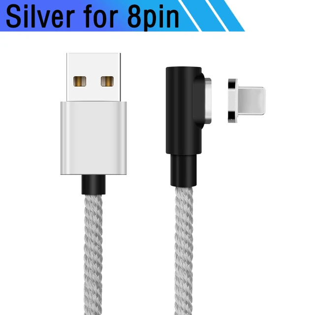 90 градусов Магнитный Micro Usb зарядный провод шнур для игр Usbc Магнитный кабель для huawei P30 P20 Pro Xiaomi Redmi 8 8A Tipo C - Цвет: Silver for 8pin