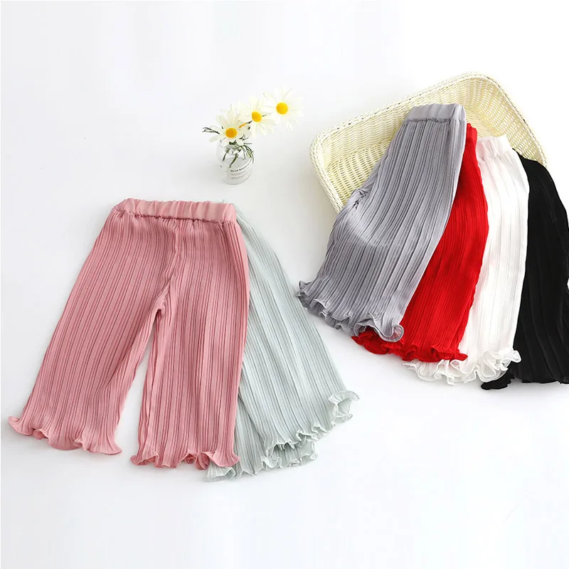

Hot Selling Newest Baby Chiffon Seven-point Pants 2019 Summer New Women's Wear Children's Elastic Wide-leg Pants Chiffon Pants