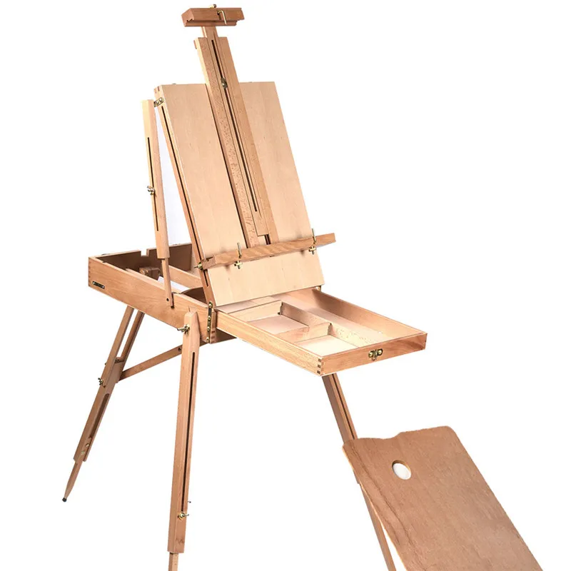 Foldable French Easel Sketch Wooden Box Beech Artist Supplies Tripod w/Wheels