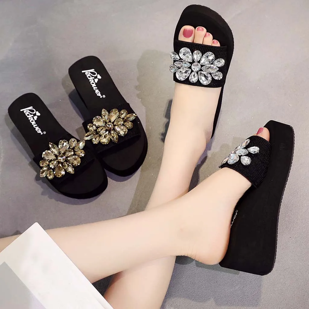 

Summer Spring Women Ladies Girls Crystal Wedges Sandals Slippers Beach Shoes Rhinestone wedge heel casual shoes beach shoes sand