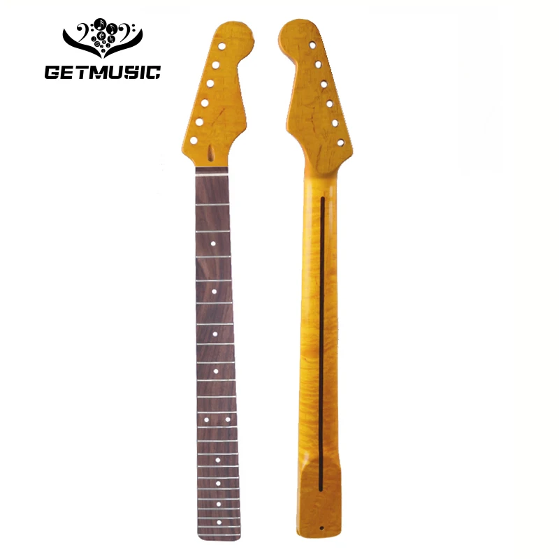 

Tiger Flame Maple Neck For Electric Guitar Neck Replacement White Dot Darker Yellow Maple 22 Fret Rosewood Fingerboard