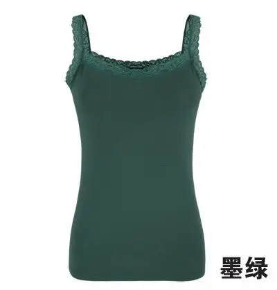 Без рукавов кружева спагетти ремень Базовая рубашка сексуальный тонкий универсальный маленький жилет женский o-образный вырез - Цвет: Dark Green