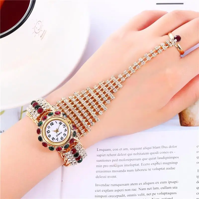 

Women New Design Creative Watch Bling Diamond Stainless Steel Quartz Wristwatch Ladies Rinestone Elegant Watches With Ring