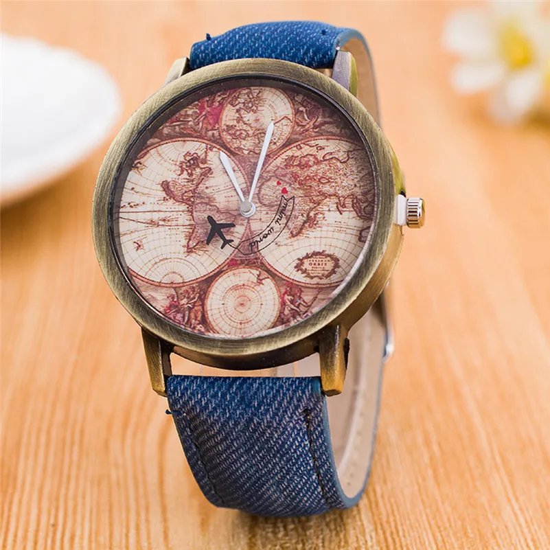  New fashion branded watch Women's World Map Cowboy Band Analog Quartz Wrist Watch Women Wholesale #2AP16 (14)