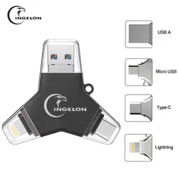 Ingelon металла карту флэш-памяти с интерфейсом usb черный usb c флешки 32 ГБ 64 ГБ 128 ГБ диджеев Пользовательские DIY логотип Memory Stick для cle usb iphone