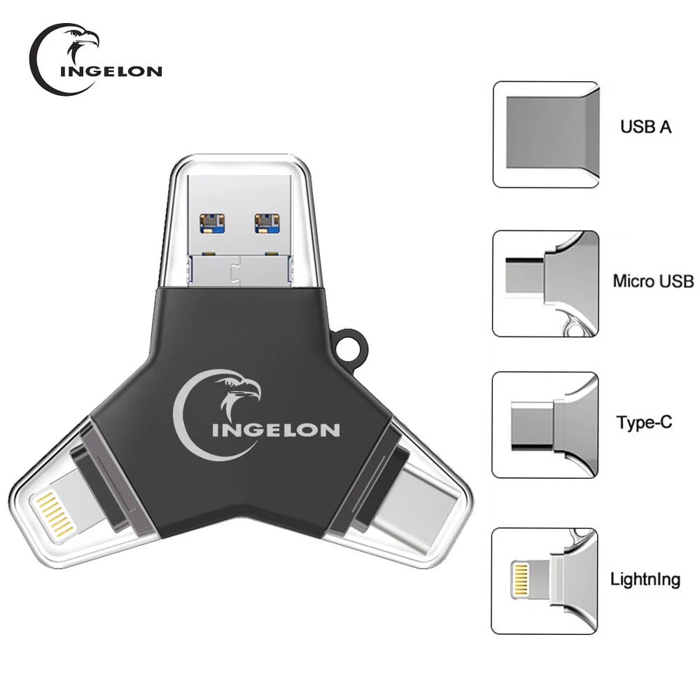 Дешевый Ingelon металла карту флэш памяти с интерфейсом usb черный usb c флешки 32 ГБ 64 ГБ 128 ГБ диджеев Пользовательские DIY логотип Memory Stick для cle usb iphone