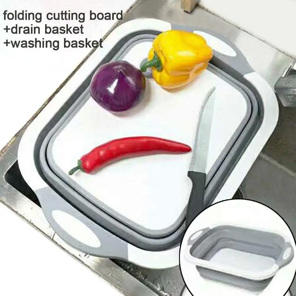 

New Multifunction Collapsible Folding Cutting Board Drain Washable Basket Vegetable Basin Kitchen Chopping Blocks Tool Outdoor P