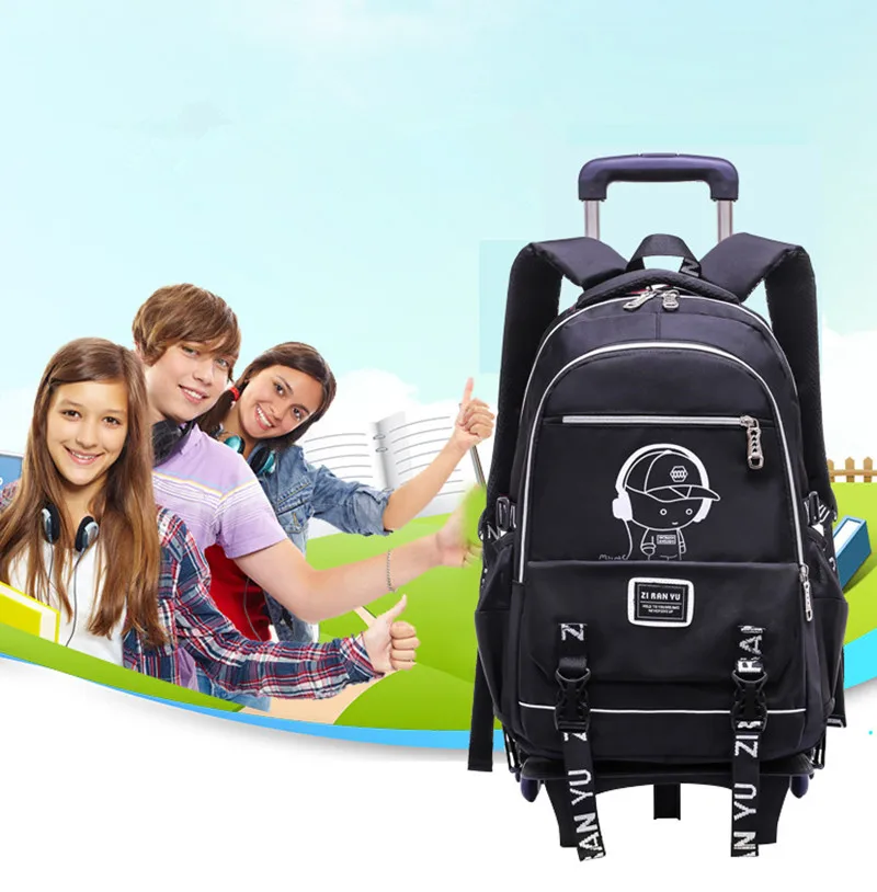 Мальчик прокатки рюкзак на 2/6 колеса мальчика школьные сумки тележки Детская багаж мешок рюкзаки Съемная студент Bookbag