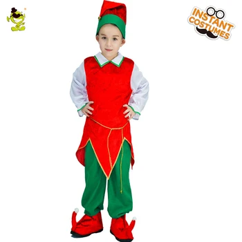 

Kids Elf Costumes Boys Christmas Carnival Party fairy Role Play Suits Loveable Red&Green Elfin Clothes for Halloween Party