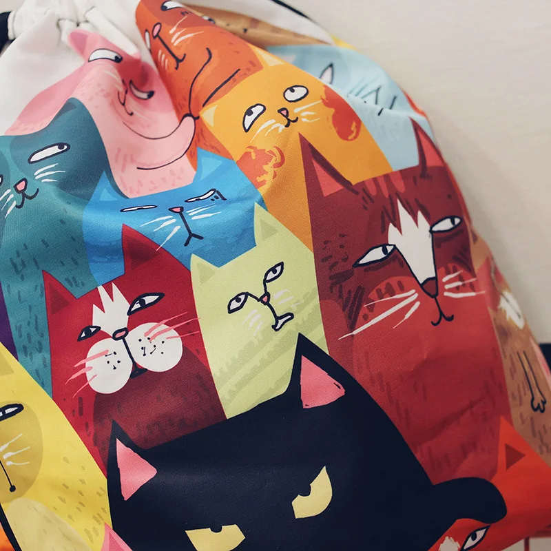 Menghuo Designer 6 Patterns Cat Printing Women Classic Mochila Drawstring Bags Travel backpack School Bag Leisure Bagpack Brand (35)