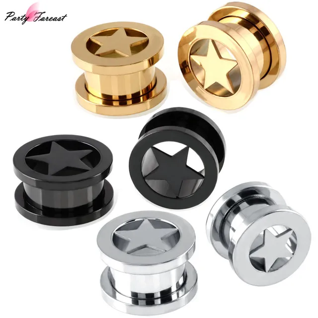 Stainless Steel Ear Plugs And Tunnel Flesh Earring Gauges Five Stainless Steel Ear Plugs And Tunnel Flesh Earring Gauges Five Pointed Star Hollow Piercings