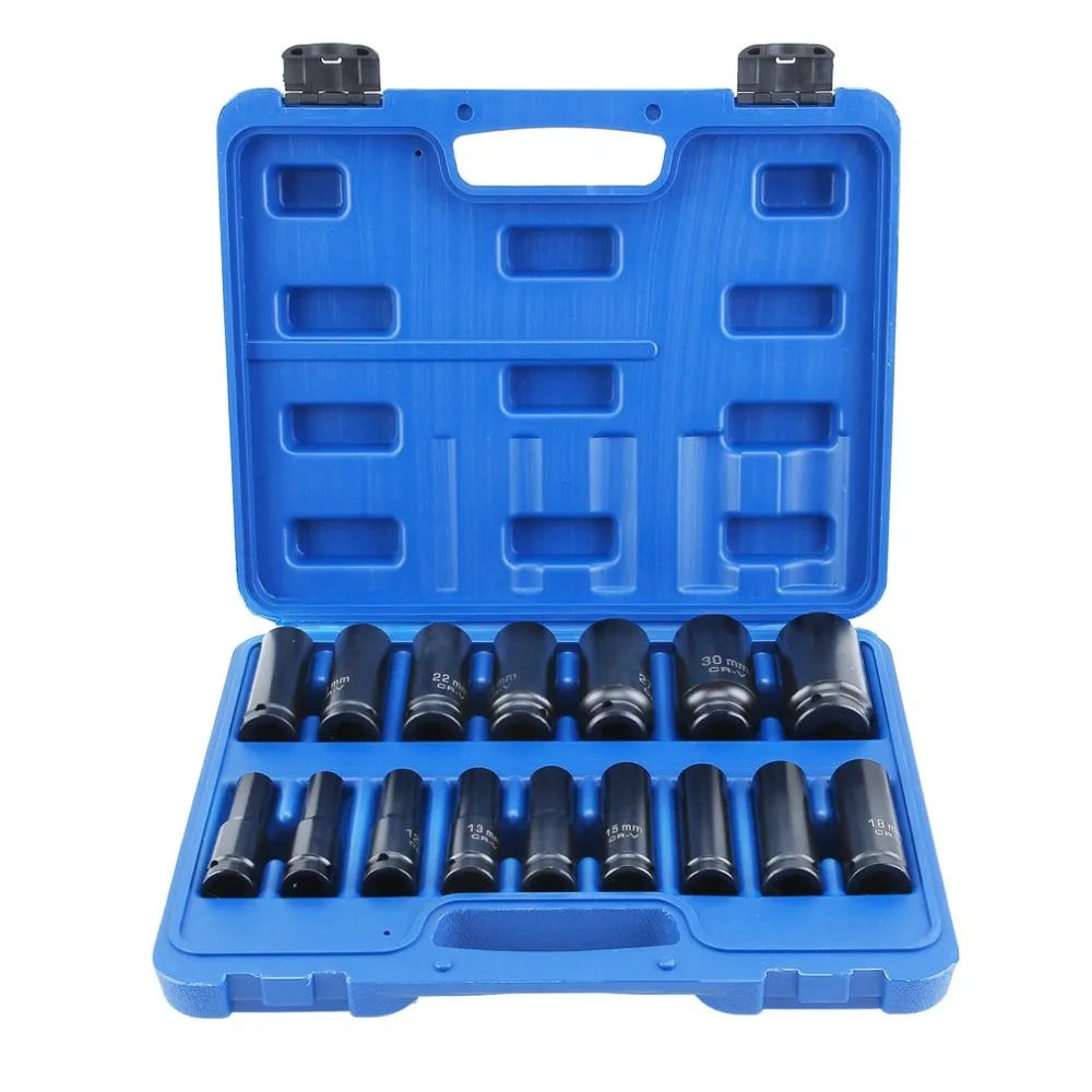 

16 PCS 10-32mm Deep Impact Socket Set Metric Tools 1/2 Inch Drive Long Wrench Tool Garage Workshop Household Hand Tool Sets