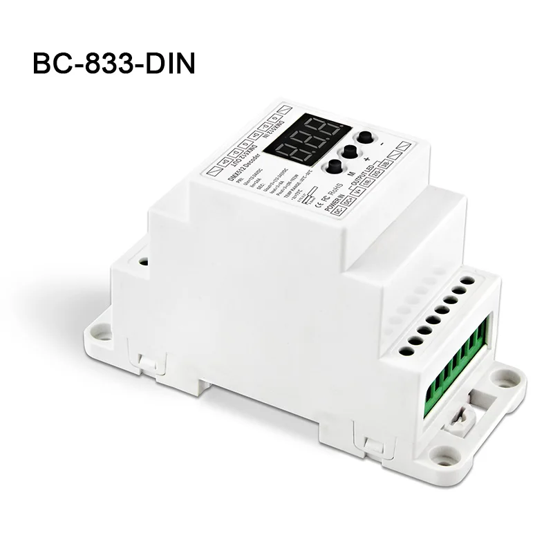 

New BC-833-DIN DIN Rail DC12 24V 8A*3CH output,3CH Constant voltage DMX512/1990 Decoder controller for led strip light lamp