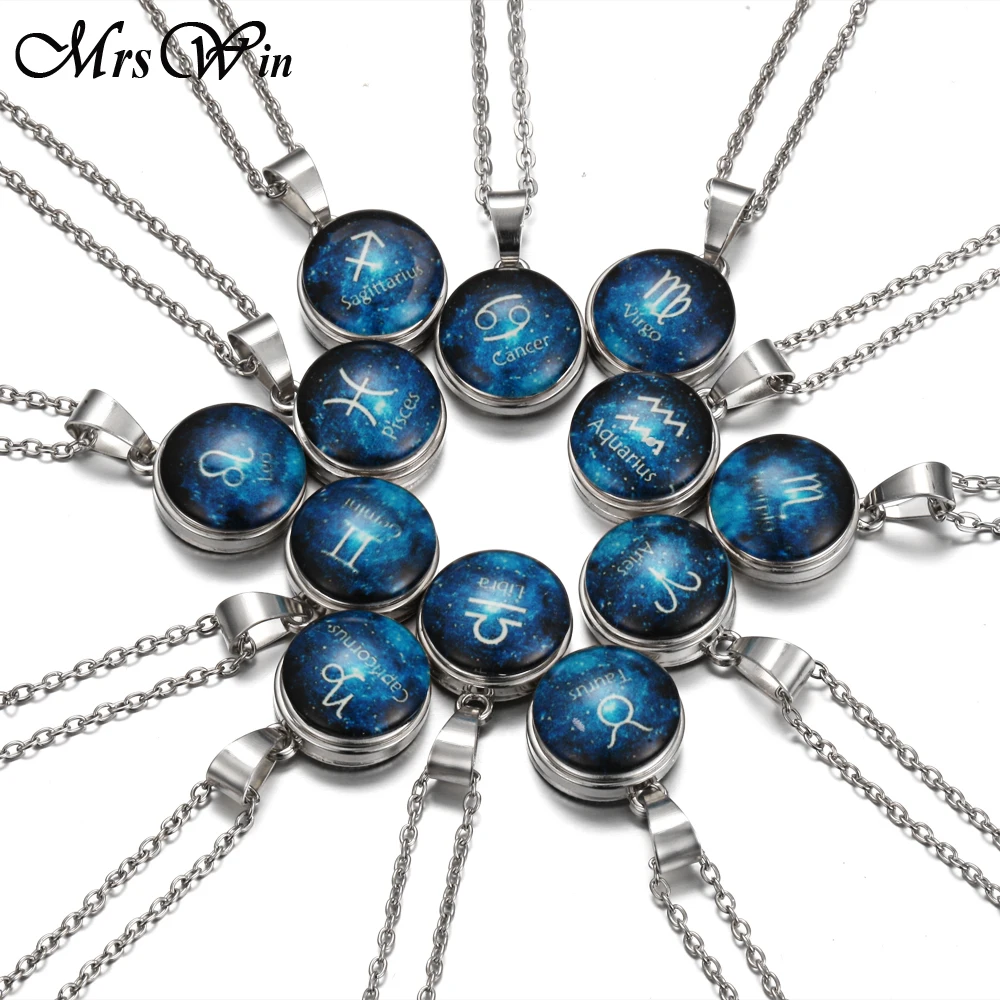 

New Snap Jewelry Luminous 12 Constellation Necklace 18mm Snap Button Necklace with Chains Sagittarius Aquarius Necklace