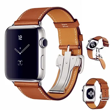 

ASHEI for Apple Watch 3 Band Newest Fashion Genuine Leather Band Deployment Buckle Single Tour Bracelet Strap for iWatch 1/2