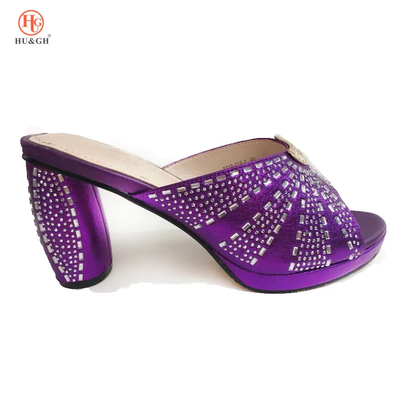 

New High heels design unique Italian style Purple shoes possible matching bag African shoes without bag Italian women sandals