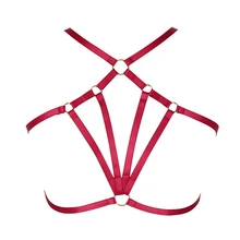 Женский красный бюстгальтер на бретельках, топ, клетка, Harajuku, панк, треугольная рамка, аксессуар, с вырезами, на бретельках, нижнее белье, Одежда для танцев, фестивальный рейв