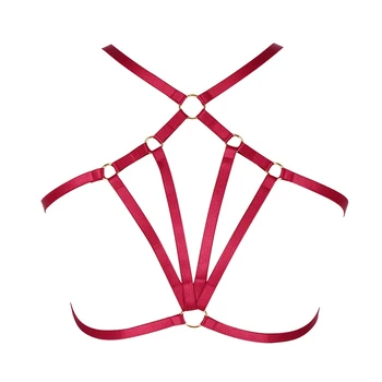 

Women Red Harness Bra Top Cage Harajuku Punk Triangle Frame Accessory Hollow Out Strappy Lingerie Dance Wear Festival Rave