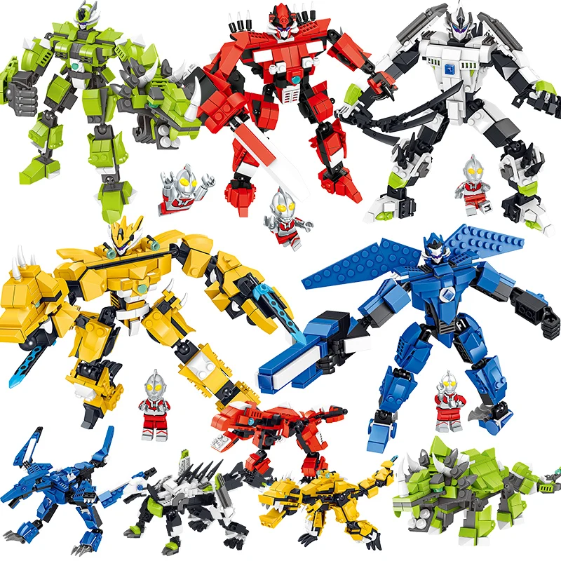 

compatible legoed Transformation Robot Integrated Ultraman dinosaur set building blocks kit kids toys boy brick war 2 in 1 gift