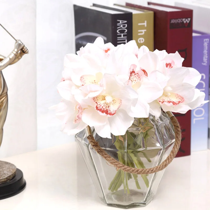 

6 Heads Butterfly Orchid Decoration Artificial Flower Bar Counter/Table Decor Cymbidium DIY Wedding Bride Holding Flower A0519