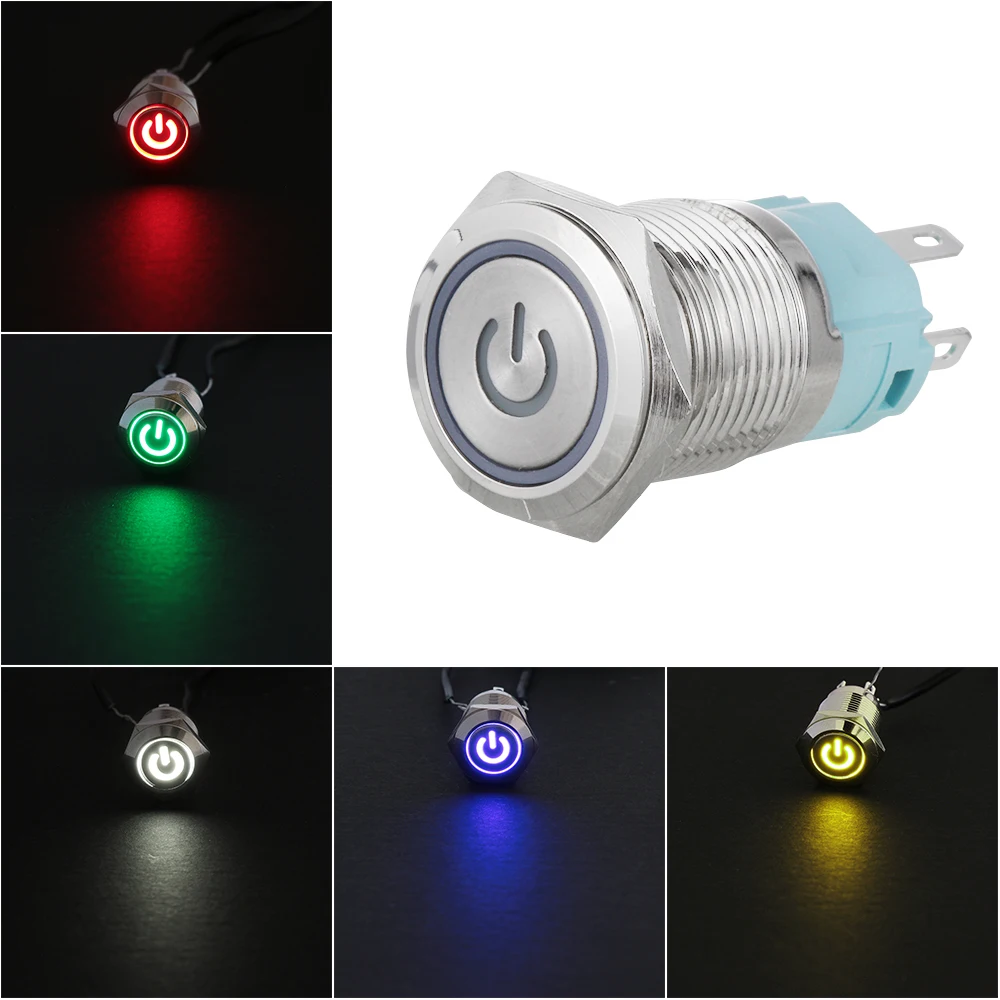 

12mm 12V Car LED Power Momentary Push Button Metal ON/OFF Switch Waterproof LED Power Push Button 1NO 1NC red blue